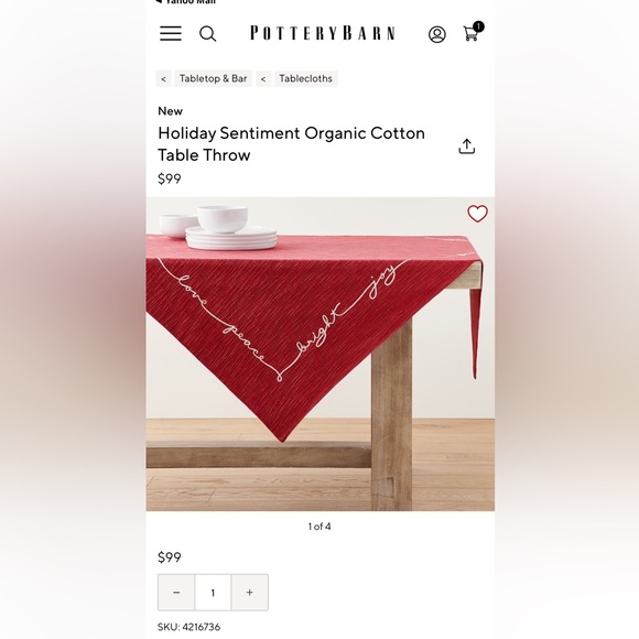 Pottery Barn Holiday Sentiment Organic Cotton Table Throw. 50” X 50”. ♥️🎄 - Picture 7 of 8